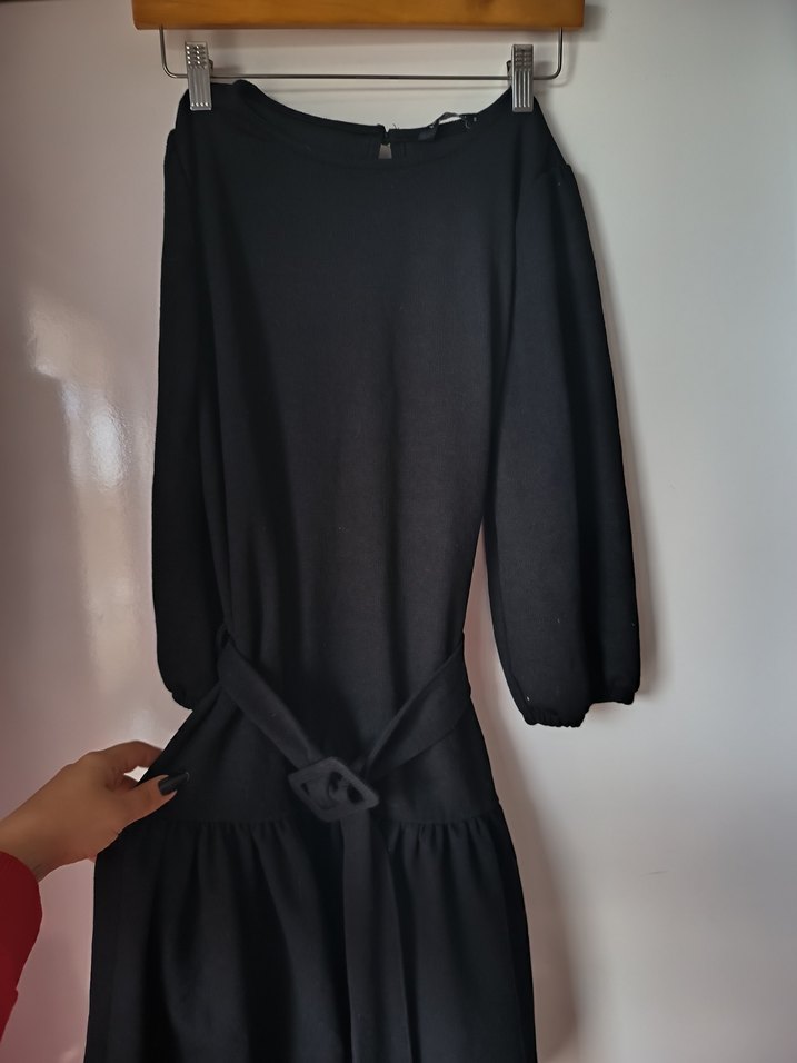 Siyah Kemerli Midi Kadın Elbise - Görsel 2