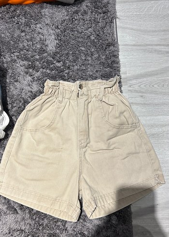 Bej Yüksek Bel Mini Kadın Şort