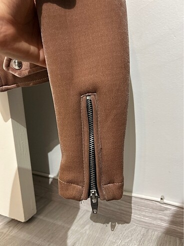 xs Beden pembe Renk BERSHKA NUBUK BİKER CEKET