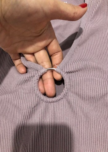 s Beden mor Renk Rue V Yaka Kısa Kollu Fitted Tişört