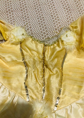 Sarı Nakışlı Drapeli Çocuk Abiye Elbise - Görsel 7