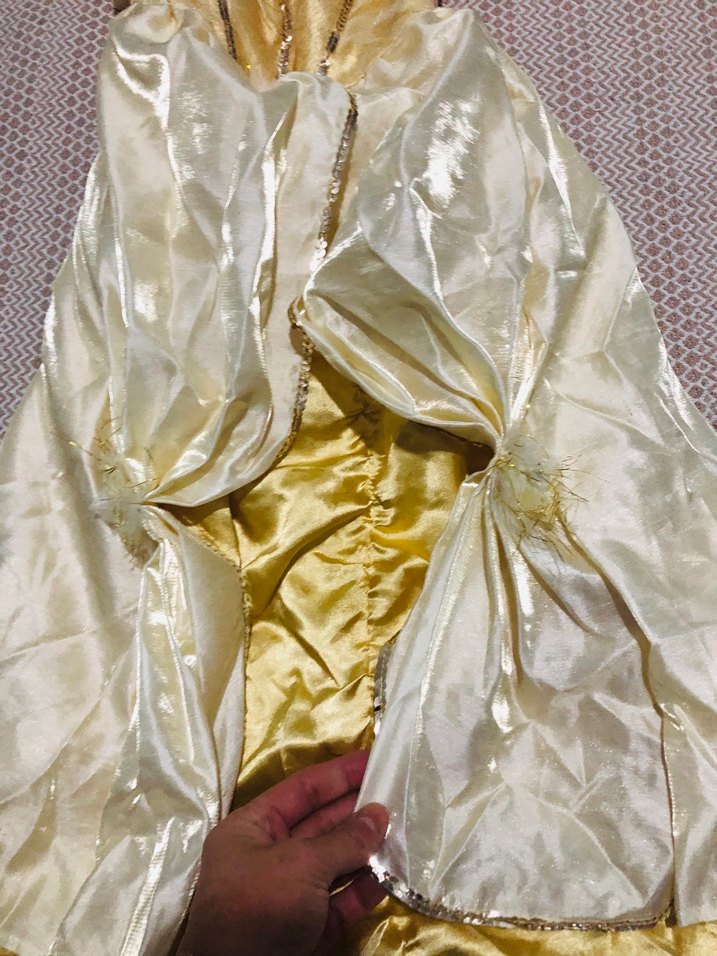 Sarı Nakışlı Drapeli Çocuk Abiye Elbise - Görsel 3