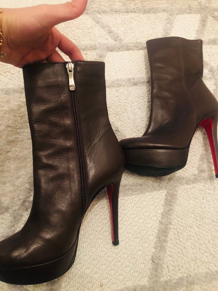 Kahverengi Deri Platform Topuklu Kadın Çizme - Görsel 4