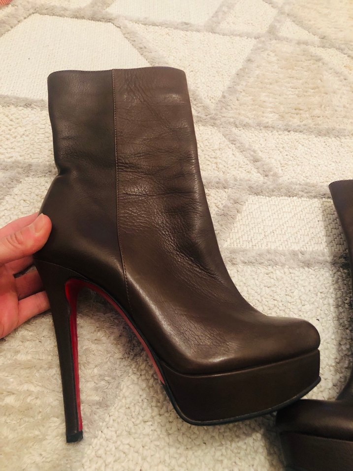 Kahverengi Deri Platform Topuklu Kadın Çizme - Görsel 2