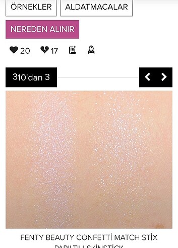 Beden Fenty beauty confetti stick aydınlatıcı