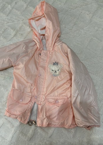 Kız Çocuk Pembe Kapüşonlu Nakışlı Ceket