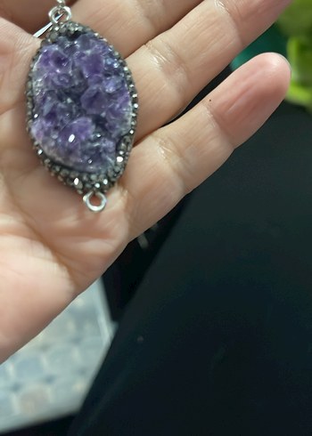 Mor ametis doğaltaş Bohem Uzun Kolye - Görsel 2