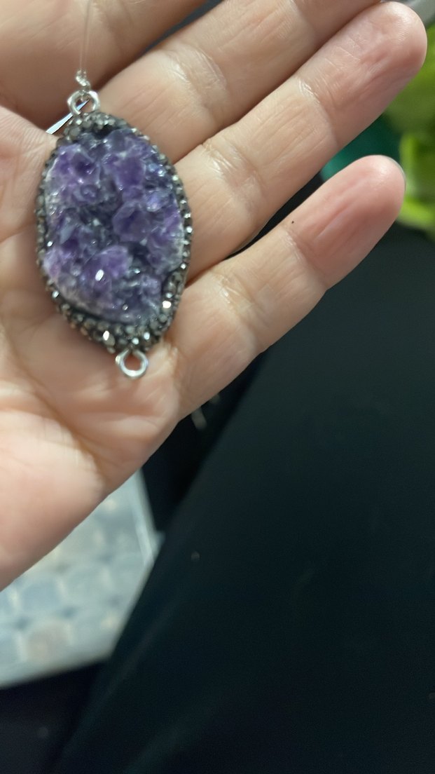 Mor ametis doğaltaş Bohem Uzun Kolye - Görsel 2