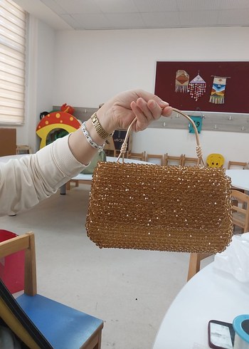 Bej Boncuk İşlemeli Kadın El Çantası - Görsel 2