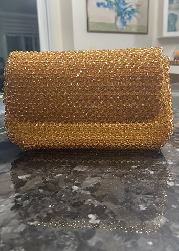 Bej Boncuk İşlemeli Kadın El Çantası - Görsel 3