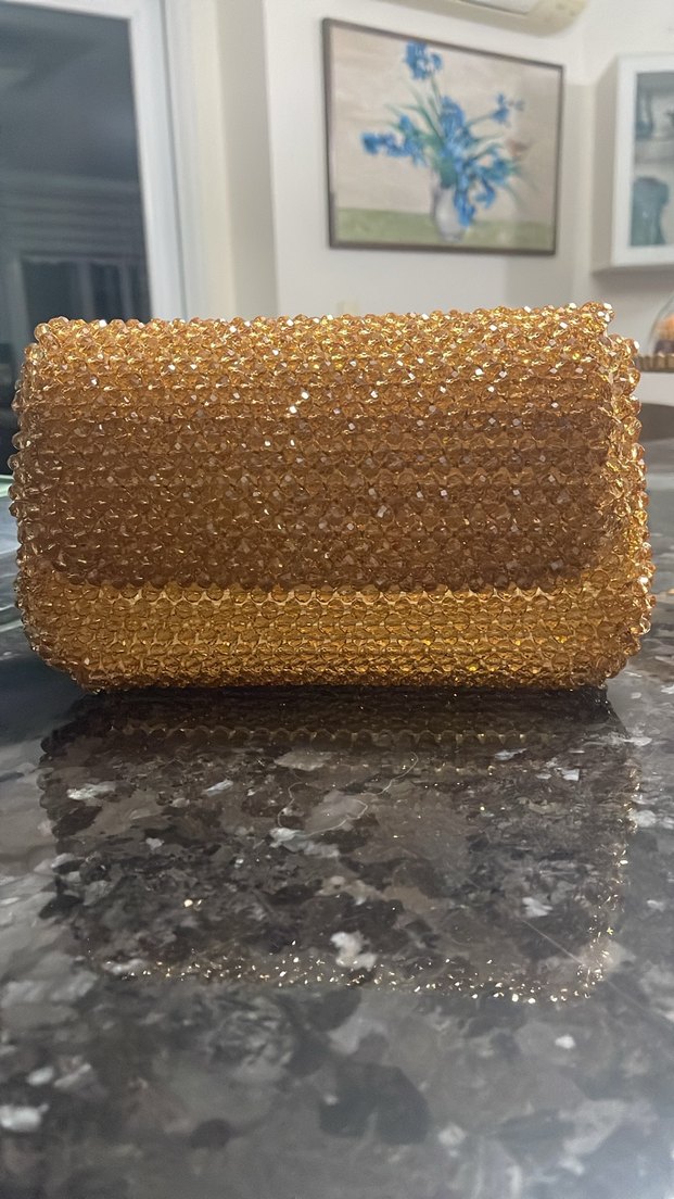 Bej Boncuk İşlemeli Kadın El Çantası - Görsel 3