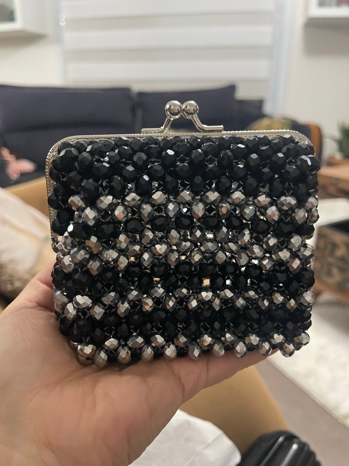 Boncuklu Siyah Kadın cüzdan - Görsel 2