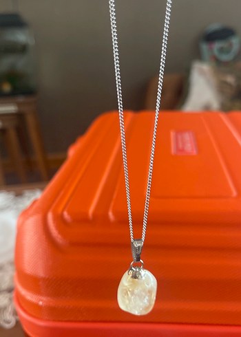 Turuncu Doğal Taşlı Zincir Kolye - Görsel 3