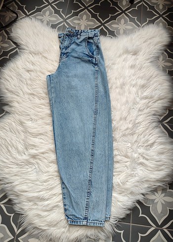 Kadın Mavi Pastel Bol Kesim Midi Jean - Görsel 4