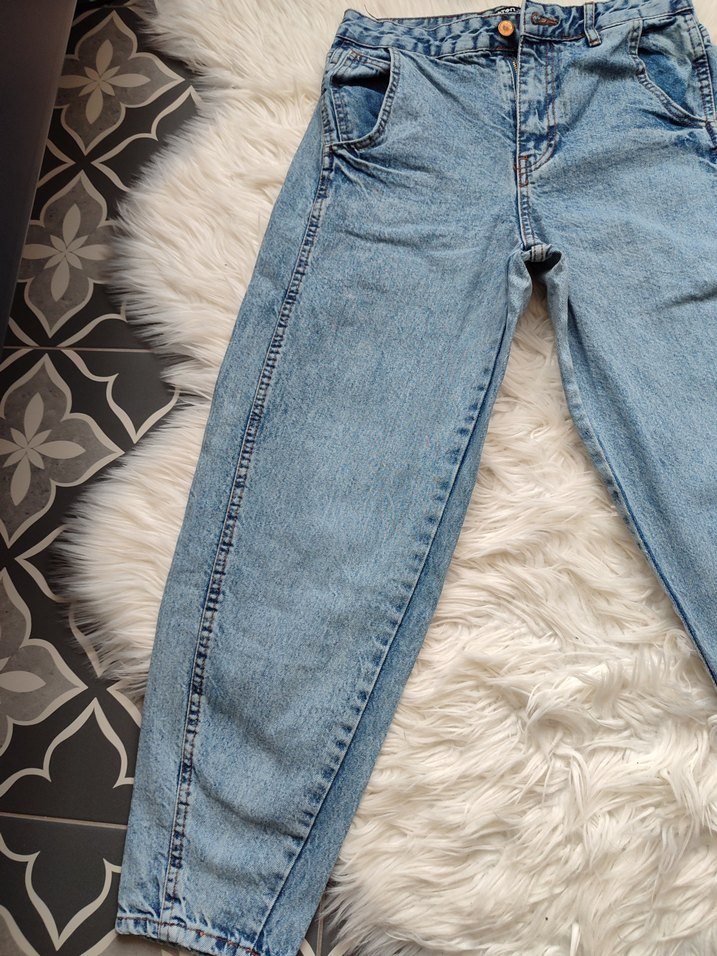 Kadın Mavi Pastel Bol Kesim Midi Jean - Görsel 5