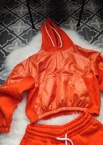 Turuncu Kapüşonlu Kadın Eşofman Takımı L beden - Görsel 2