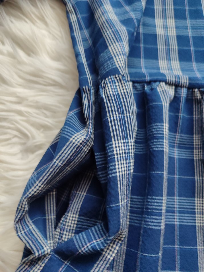 Mavi Ekose Uzun Salaş Kadın Elbise - Görsel 4