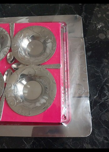 gümüş renkli tepsi 6 çay kaşığı 6 bardak altı - Görsel 4