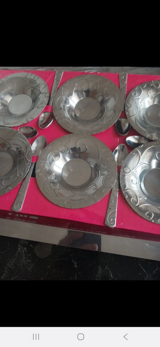 gümüş renkli tepsi 6 çay kaşığı 6 bardak altı - Görsel 3