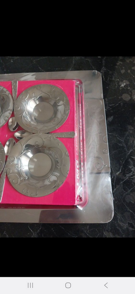 gümüş renkli tepsi 6 çay kaşığı 6 bardak altı - Görsel 4