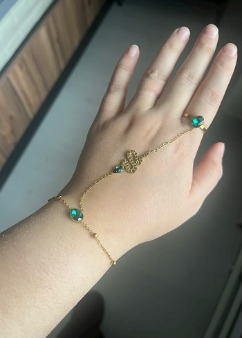 Turkuaz Taşlı Bohem Zincirli Kadın El Zinciri - Görsel 2