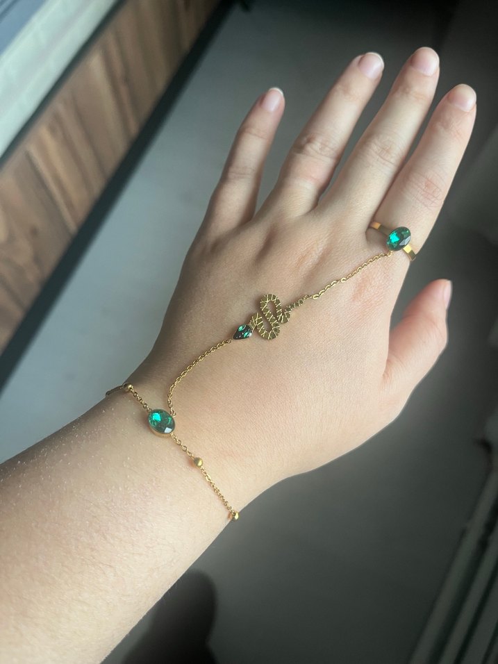 Turkuaz Taşlı Bohem Zincirli Kadın El Zinciri - Görsel 2