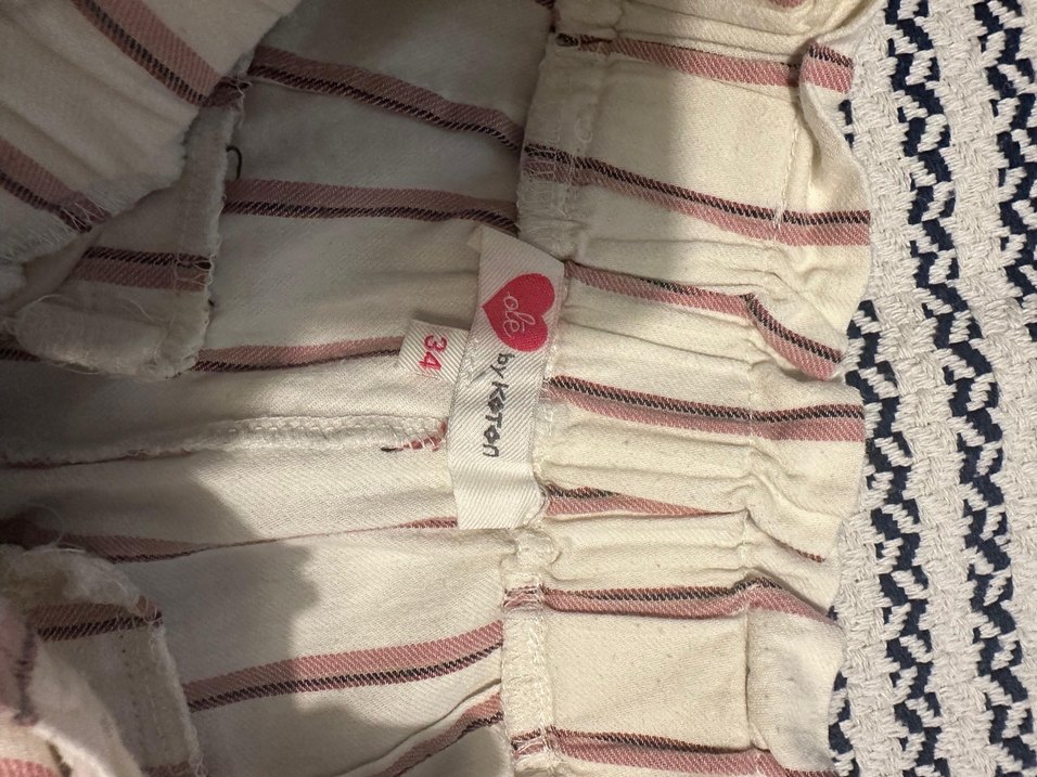 Beyaz Çizgili Keten Mini Şort - Görsel 3