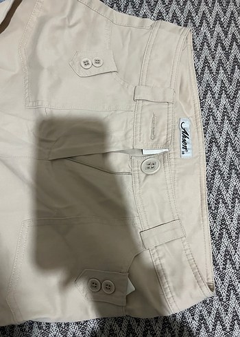 Bej Düğmeli Geniş Paça Kadın Pantolon - Görsel 5