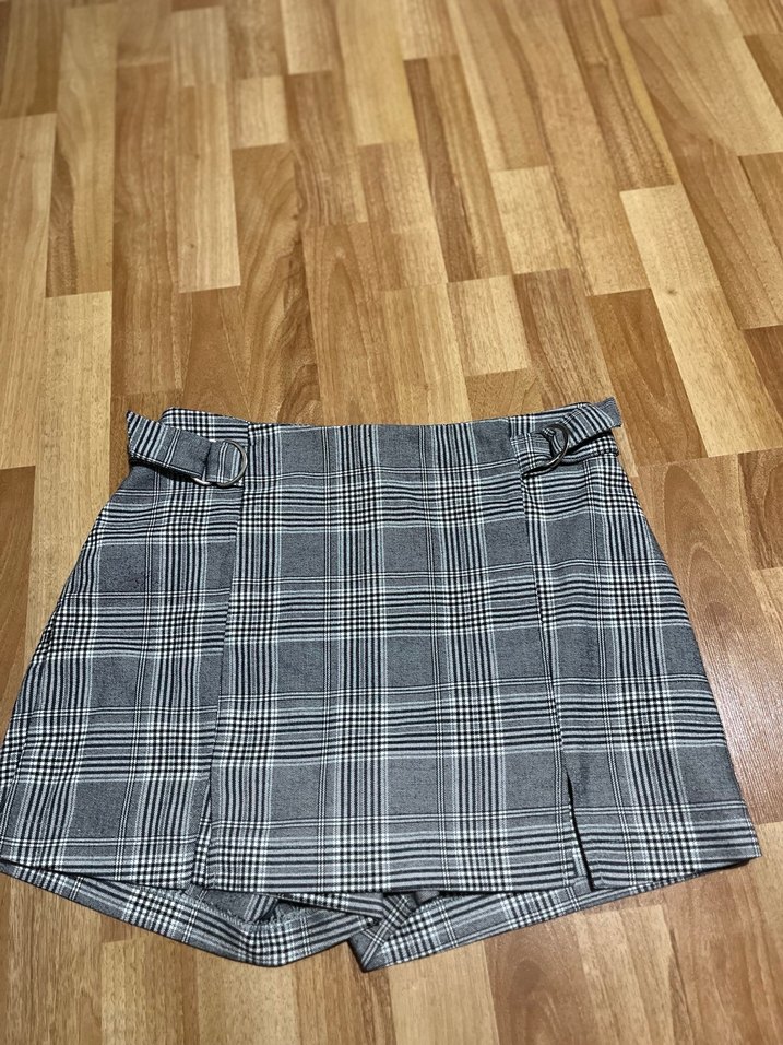 Tokalı Ekose Kadın Mini Etek - Görsel 2