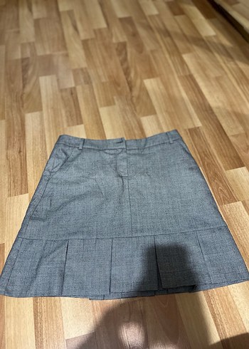 Gri Piliseli Midi Kot Etek - Görsel 2