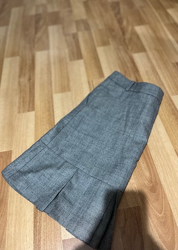 Gri Piliseli Midi Kot Etek - Görsel 4