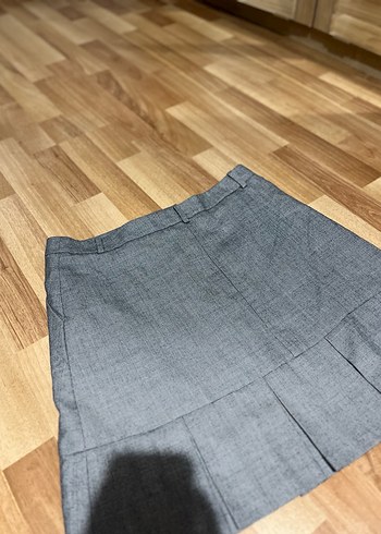 Gri Piliseli Midi Kot Etek - Görsel 3