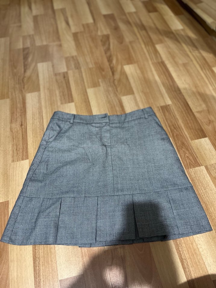 Gri Piliseli Midi Kot Etek - Görsel 2