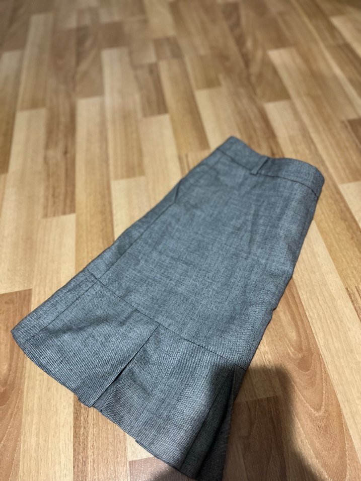 Gri Piliseli Midi Kot Etek - Görsel 4