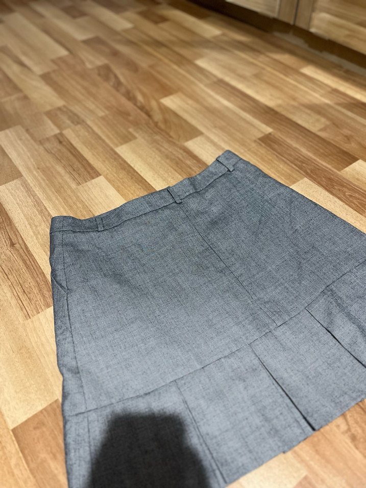 Gri Piliseli Midi Kot Etek - Görsel 3