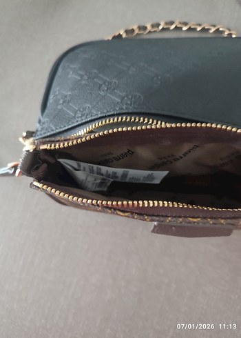 Pierre Cardin Zincir Detaylı Kahverengi Çapraz Çanta - Görsel 9