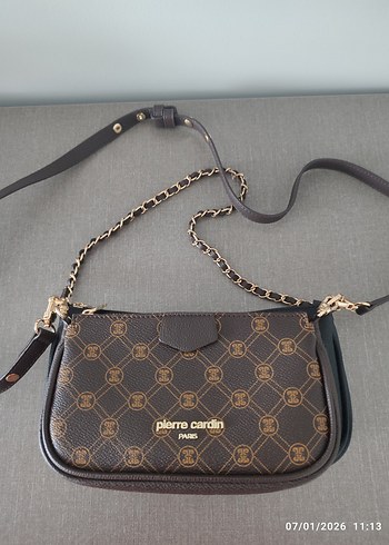 Pierre Cardin Zincir Detaylı Kahverengi Çapraz Çanta - Görsel 6