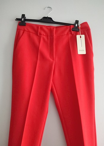 ekol marka mercan renkli Kadın Kumaş Pantolon - Görsel 3