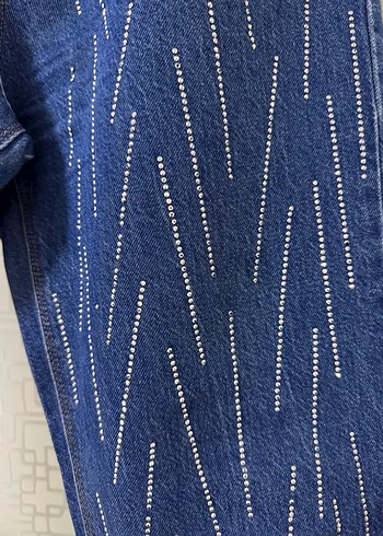 m Beden mavi Renk Taşlı Mavi Kadın Denim Pantolon
