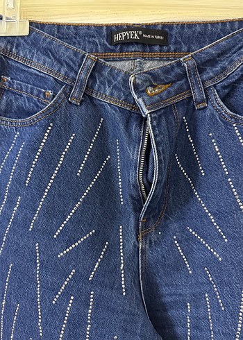 m Beden Taşlı Mavi Kadın Denim Pantolon