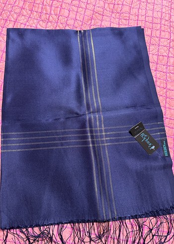 Kadın Parlak Lacivert İpek Şal - Görsel 2