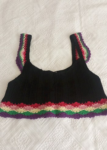 Nakışlı Örgü Bohem Crop Top