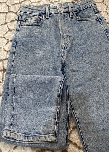 Düğmeli Mavi Denim Kadın Pantolon - Görsel 2