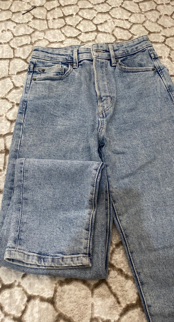 Düğmeli Mavi Denim Kadın Pantolon - Görsel 2