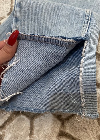 Düğmeli Mavi Midi Denim Kadın Kot Pantolon - Görsel 3