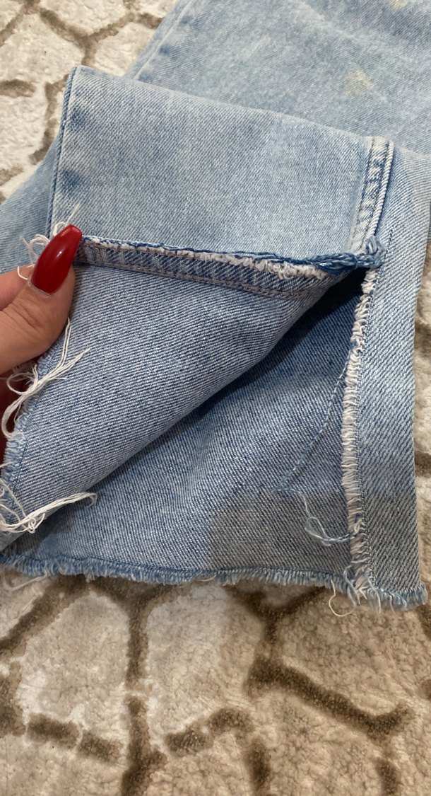Düğmeli Mavi Midi Denim Kadın Kot Pantolon - Görsel 3