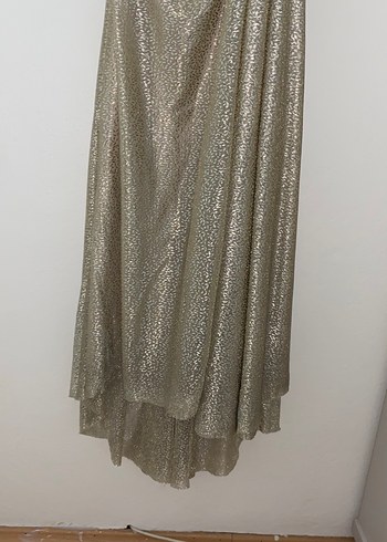 Drapeli Bej Yılan Desenli Uzun Abiye - Görsel 3