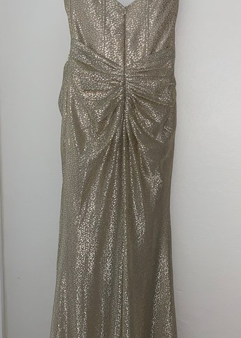 Drapeli Bej Yılan Desenli Uzun Abiye - Görsel 5