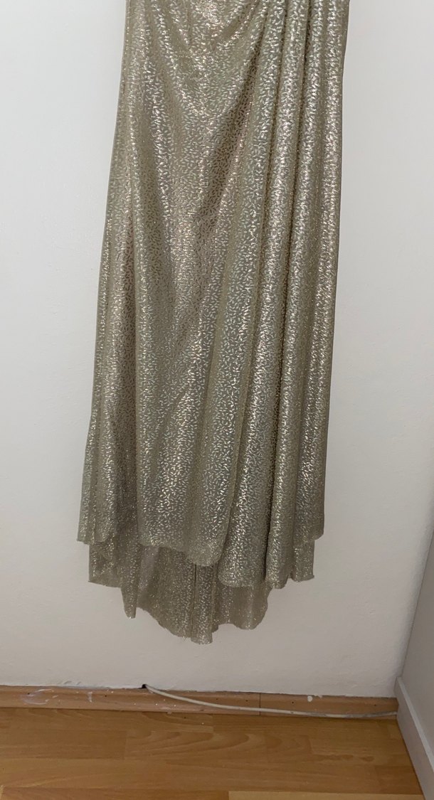 Drapeli Bej Yılan Desenli Uzun Abiye - Görsel 3