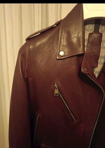 Bordo Kemerli Kadın Deri Biker Ceket - Görsel 10